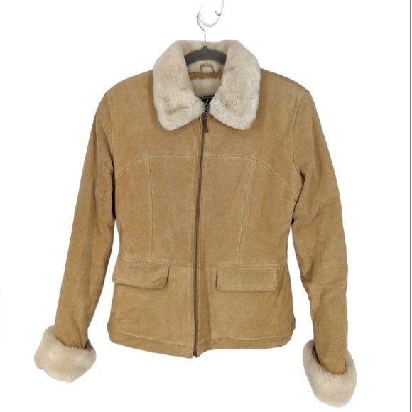 S - Maxima Wilson's Leather | Genuine leather 90s Tan Faux Fur Jacket - Picture 1 of 5